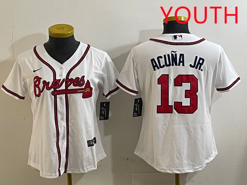 Youth Atlanta Braves 13 Acuna jr White Game 2025 Nike MLB Jersey style 3